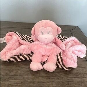 First & Main Lovems Toodles Pink Monkey Zebra Stripe Plush Security Blanket 2314